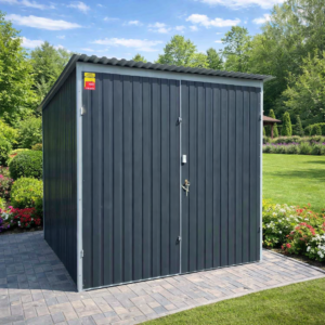 Garaż blaszany 2x3- blacha w kolorze RAL 7016 grafit mat, spad dachu na tył, drzwi dwuskrzydłowe