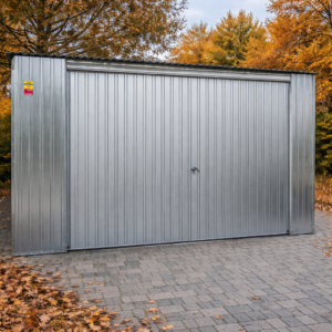 Garaż 4x6- blacha ocynkowana, spad dachu na tył, brama podnoszona do góry