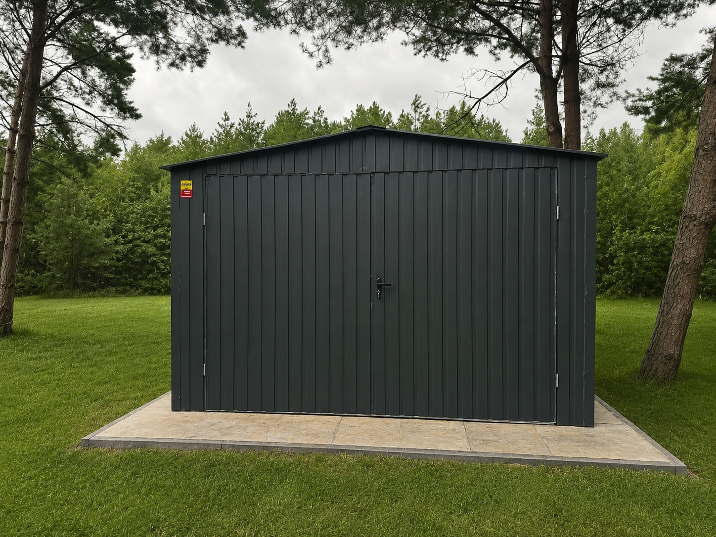 Garaż blaszany 3,5x5- blacha w kolorze RAL 7016 grafit mat, dach dwuspadowy, drzwi dwuskrzydłowe, obróbka blacharska narożników - obrazek 2